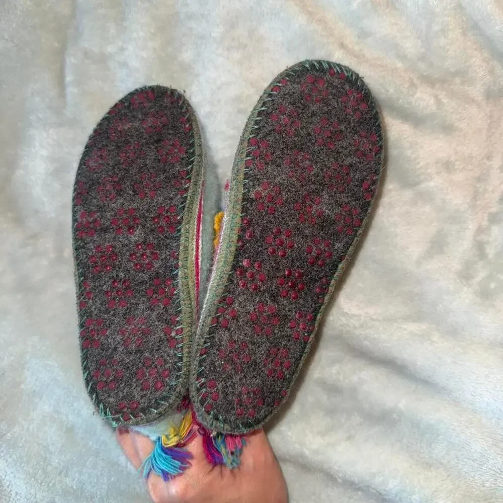 Garnet Hill Haflinger Unicorn Slipper Boots Kids 12 100% Wool Rainbow Blue